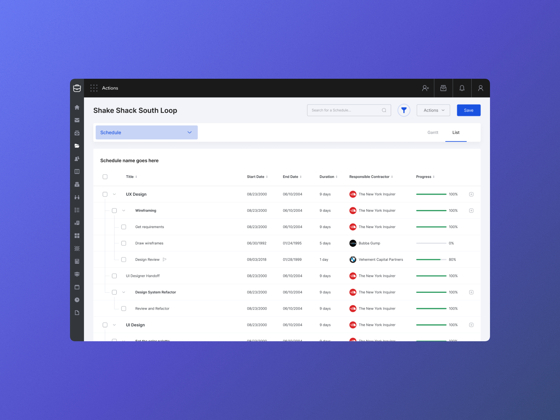 Ingenious Build UI Design - List View