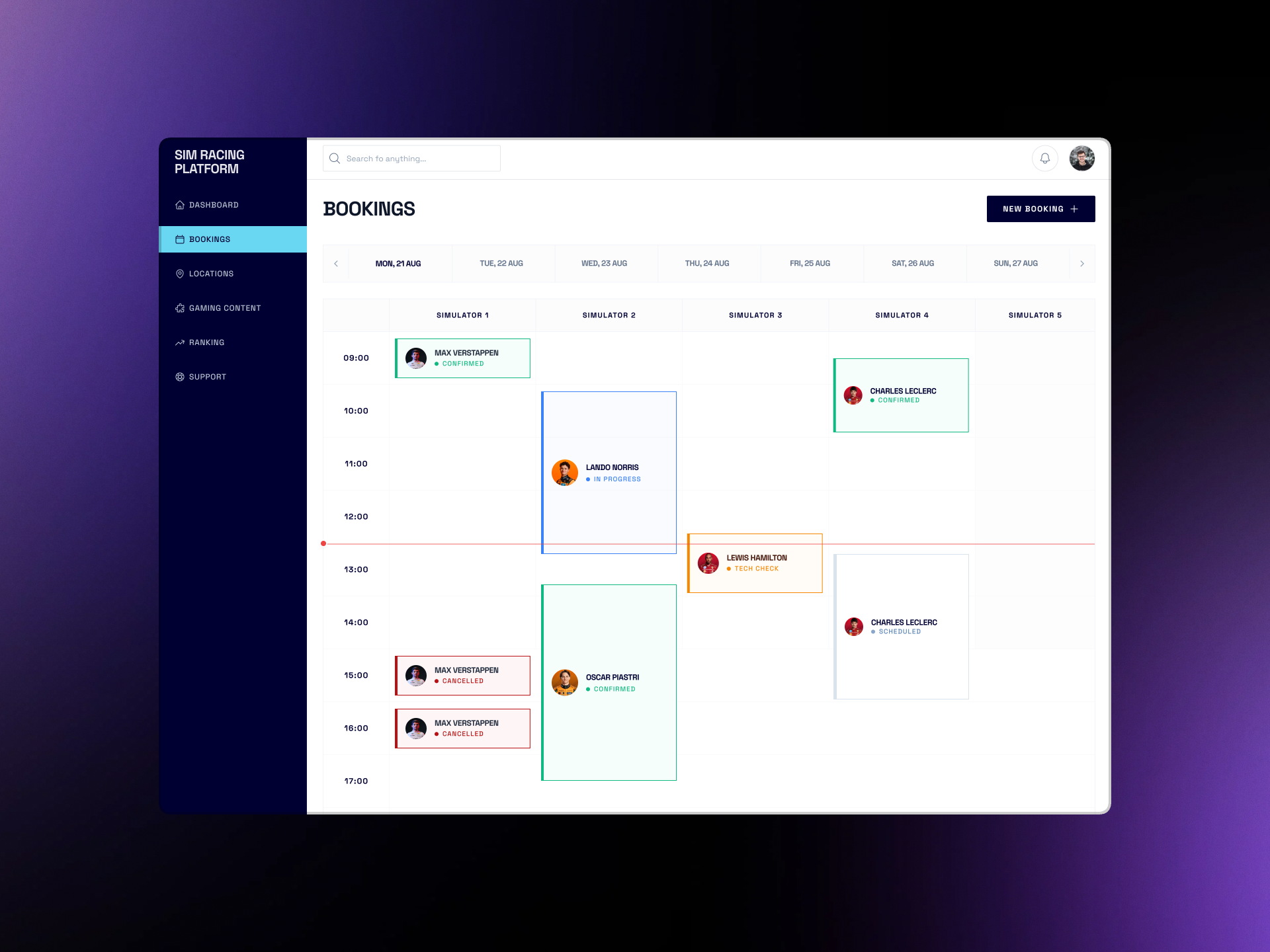 Racing Unleashed Bookings interface