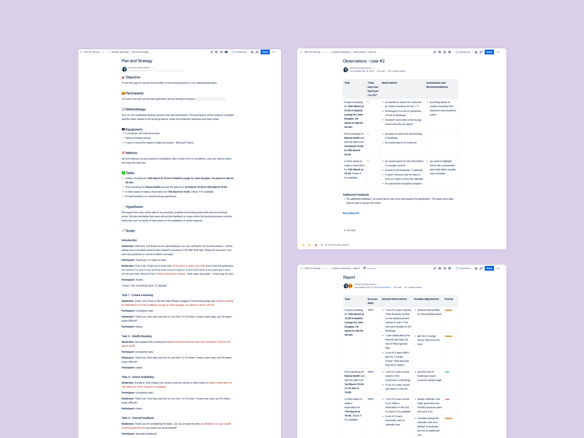 Usability testing documentation and findings